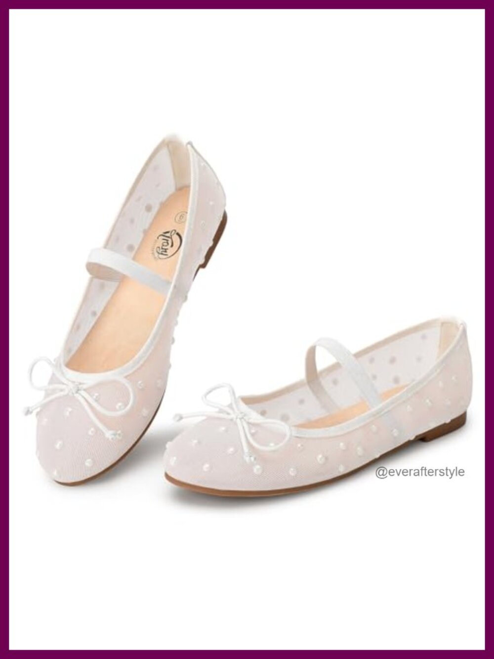 Mary Jane Flats with Elastic Strap Pearl Bow Mesh Round Toe